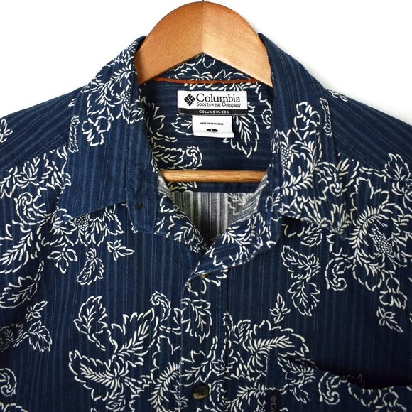 Columbia Blue Hawaiian Print Button Up Shirt Large - Picture 6 of 9